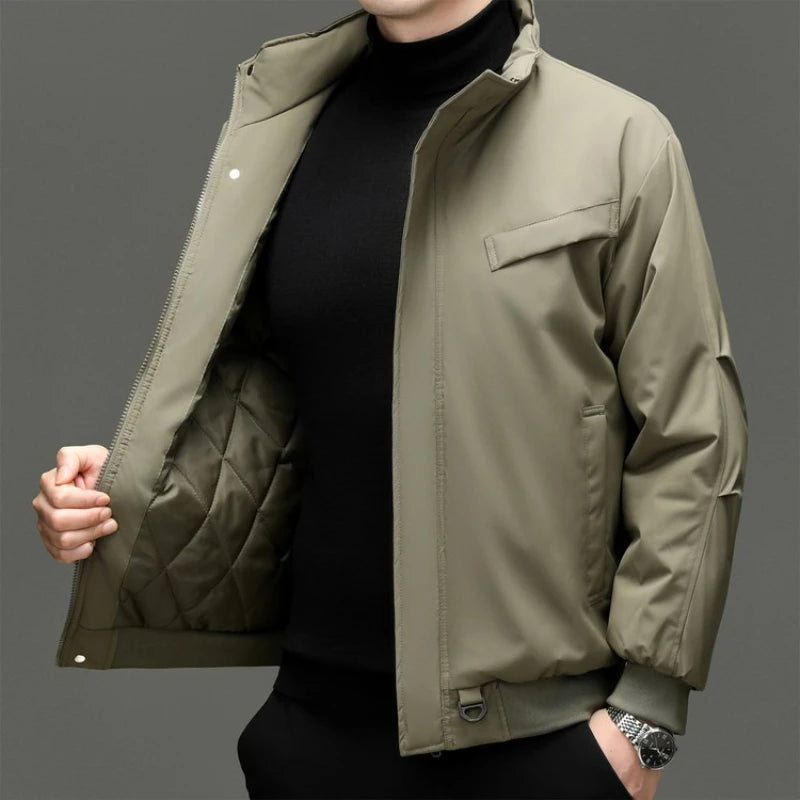 Men's Quilted Stand-Collar Cotton Jacket, Korean Workwear Style, Business Casual Winter Coat Quilted Stitching