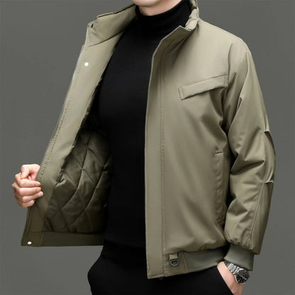 Men's Quilted Stand-Collar Cotton Jacket, Korean Workwear Style, Business Casual Winter Coat Quilted Stitching