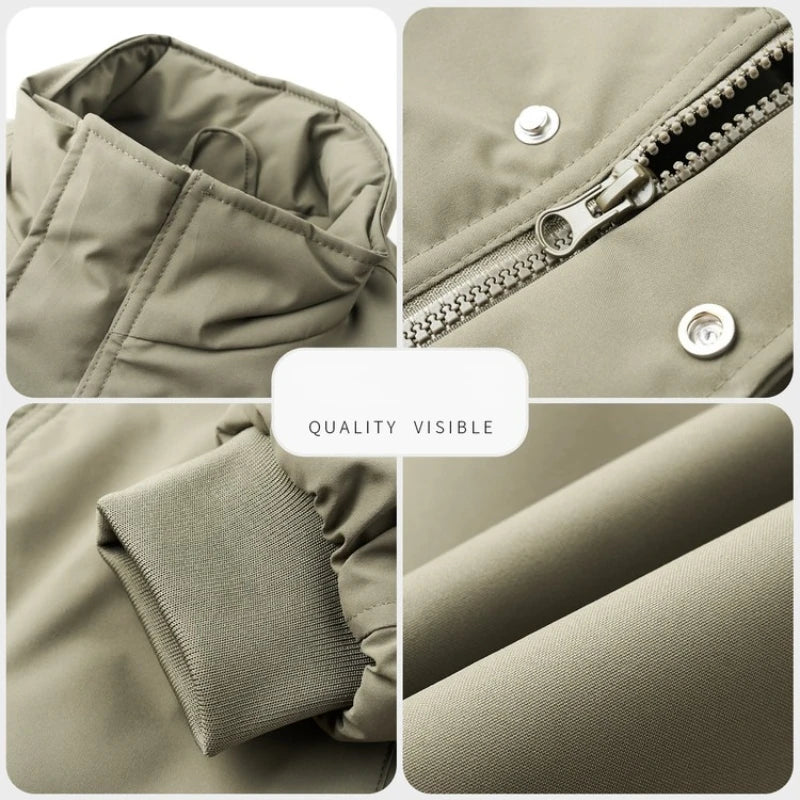 Men's Quilted Stand-Collar Cotton Jacket, Korean Workwear Style, Business Casual Winter Coat Quilted Stitching
